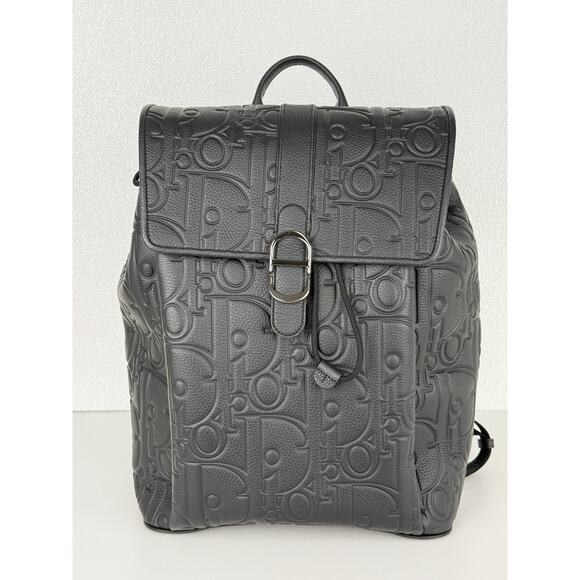 Christian Dior Black Gravity And Grained Leather Daily Backpack With Flap - Picture 2 of 16